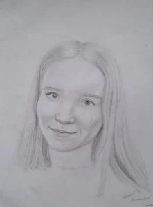 Dessin au crayon du portrait d&rsquo;une amie