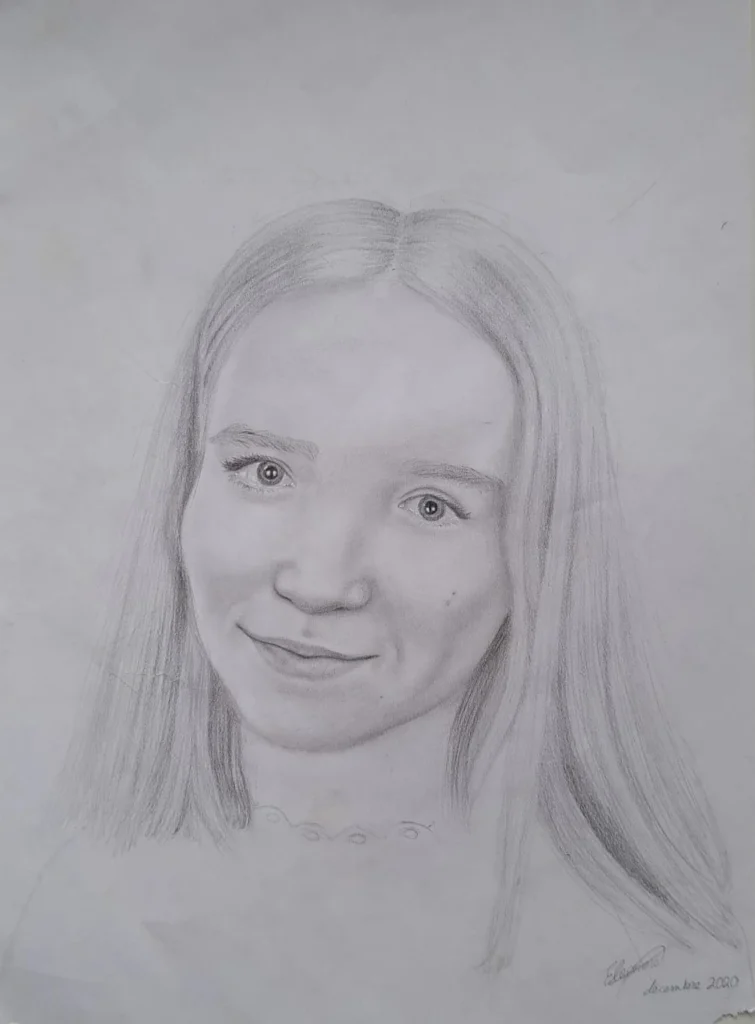 Dessin au crayon du portrait d&rsquo;une amie
