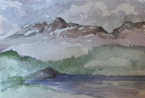 Aquarelle réalisée en Suisse vue du val de Bagnes été 2024
