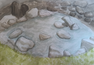Aquarelle réalisée en Suisse vue sur cascade au val de Bagnes été 2024